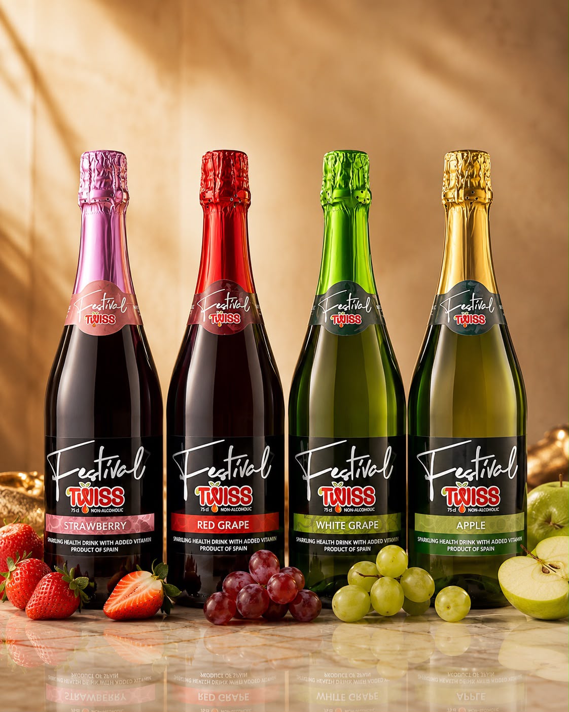 TWISS Festival Strawberry, Red Grape, White Grape and Apple sparkling drinks